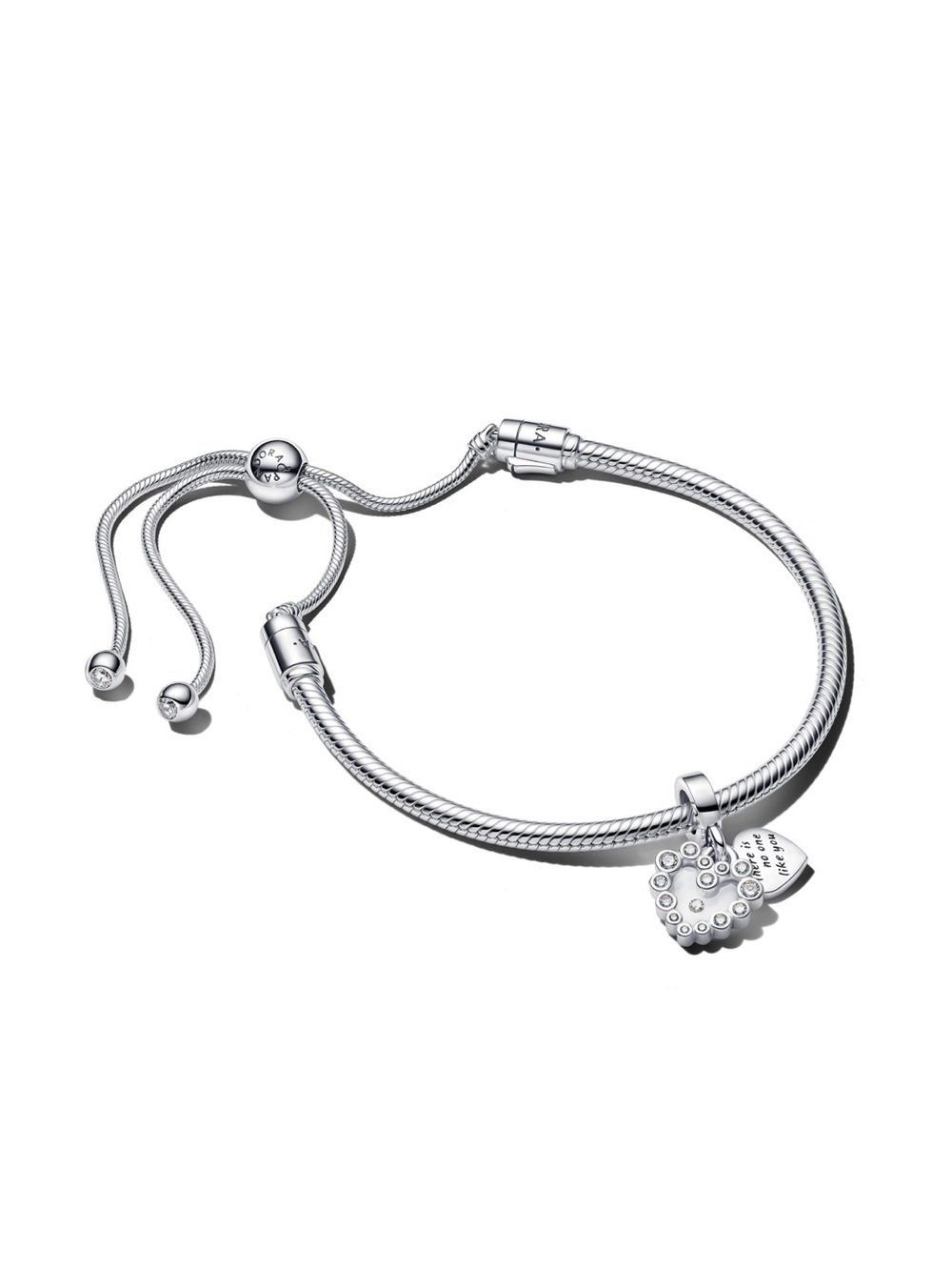 Pandora Moments Sparkling Heart Adjustable Slider Bracelet Sterling Silver